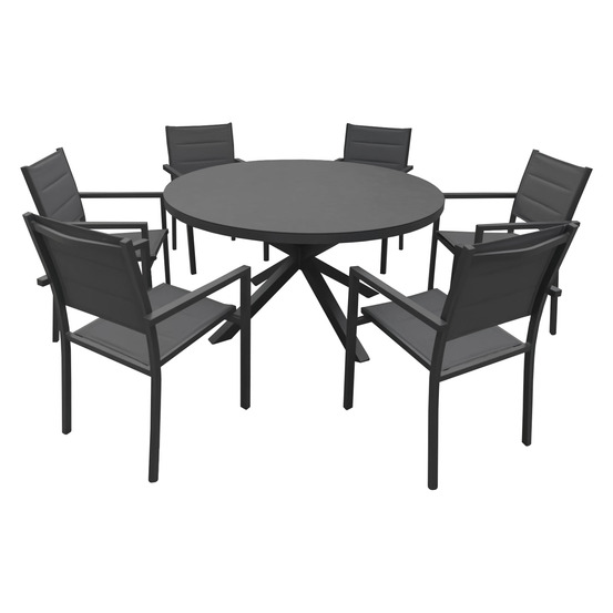 Salon de jardin gialova en textilène gris 6 places - aluminium anthracite