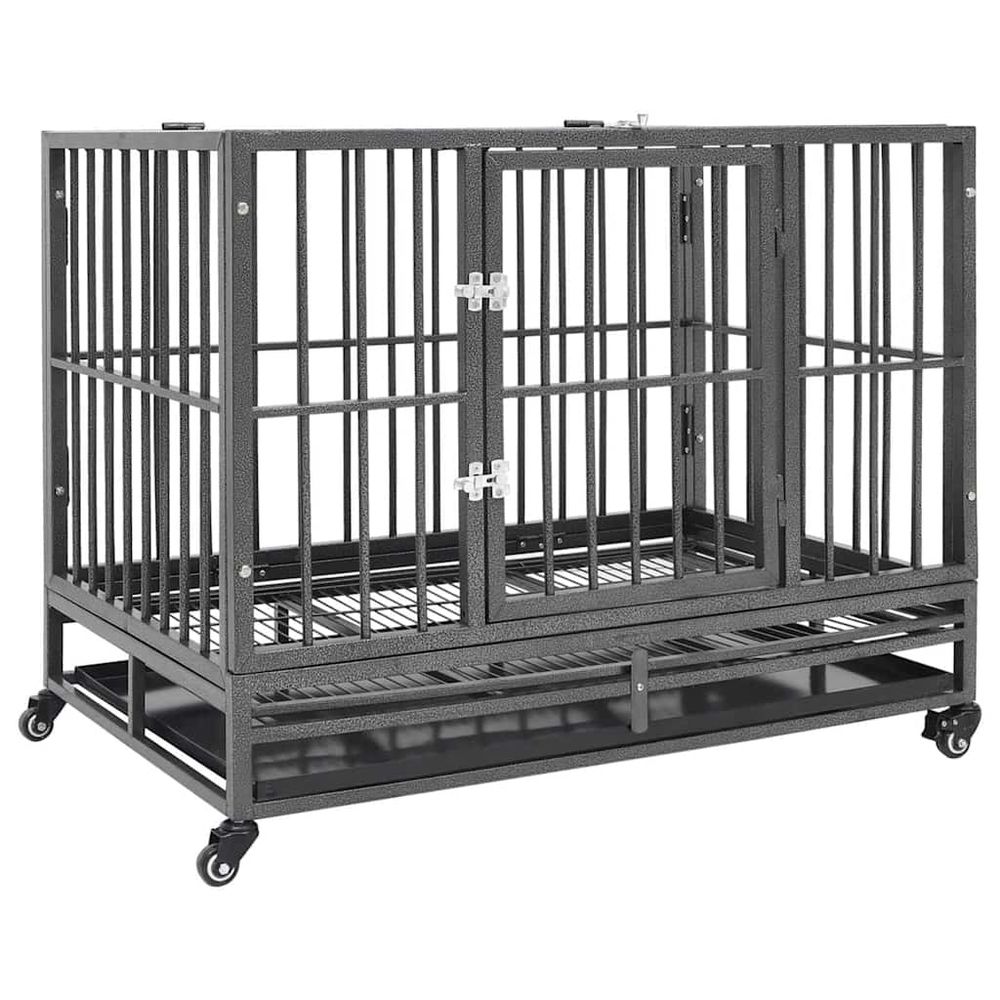 Cage pour chien robuste sur roulettes en acier enclos intérieur avec toit 102x72x85 cm noir