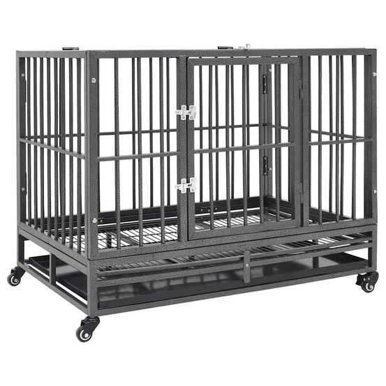 Cage pour chien robuste sur roulettes en acier enclos intérieur avec toit 102x72x85 cm noir