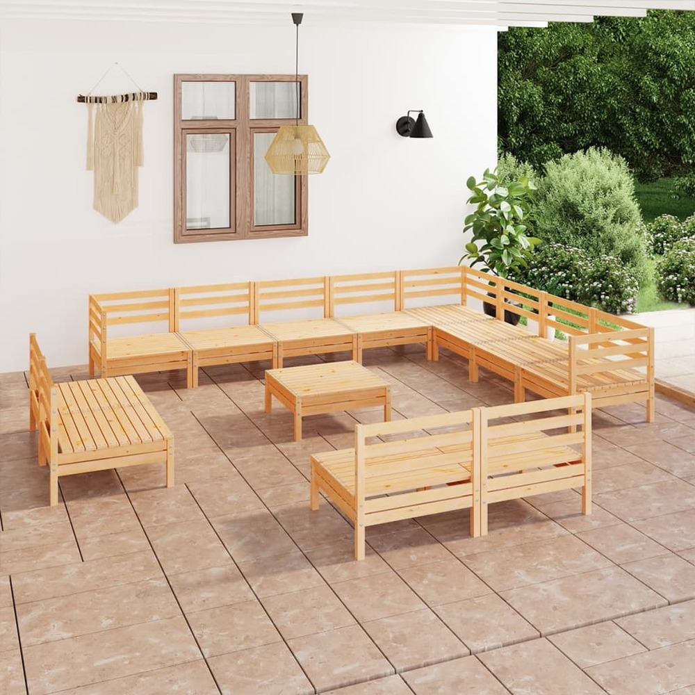 Salon de jardin 13 pcs bois de pin massif