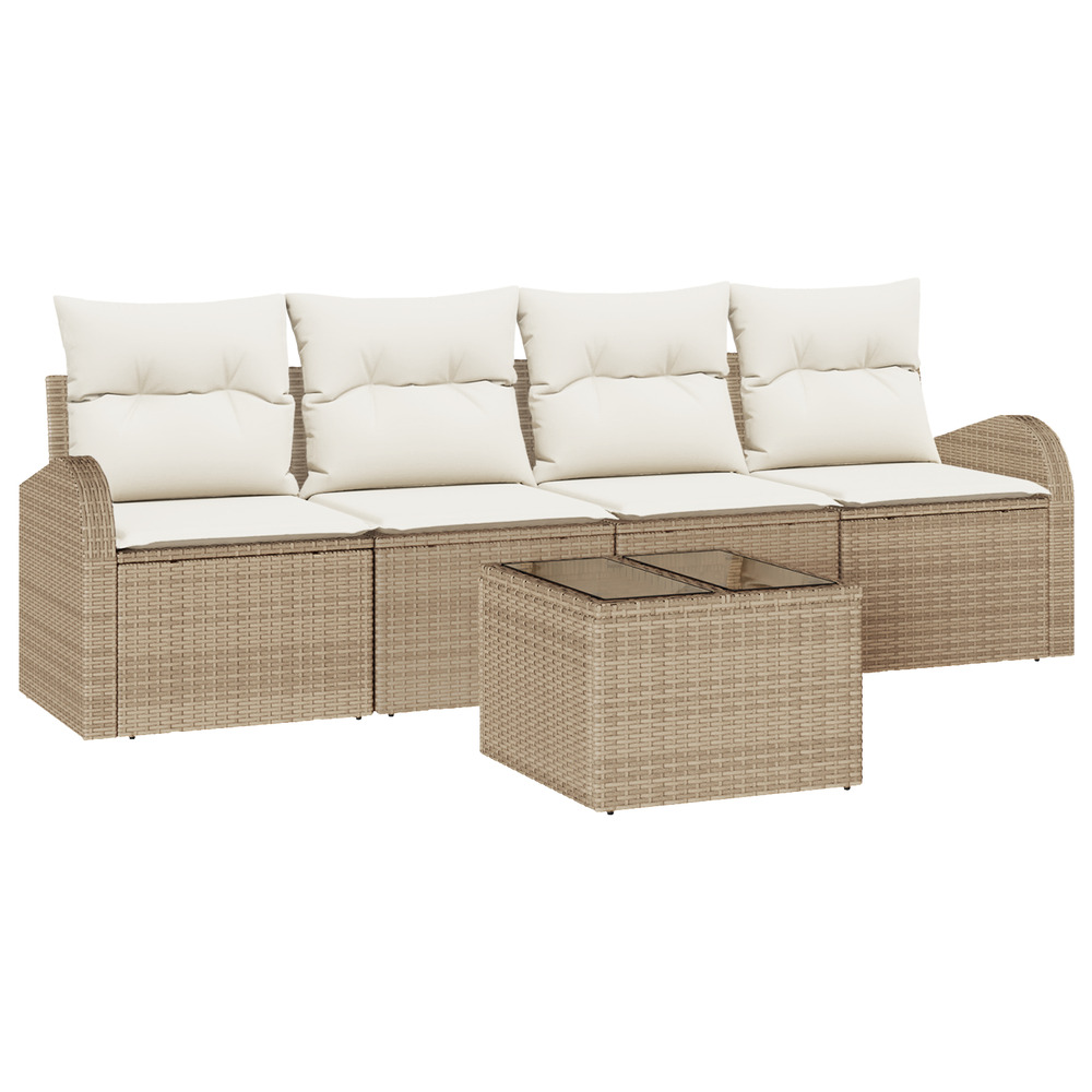 Ensemble de canapés de jardin 5 pièces avec coussins beige poly rattan