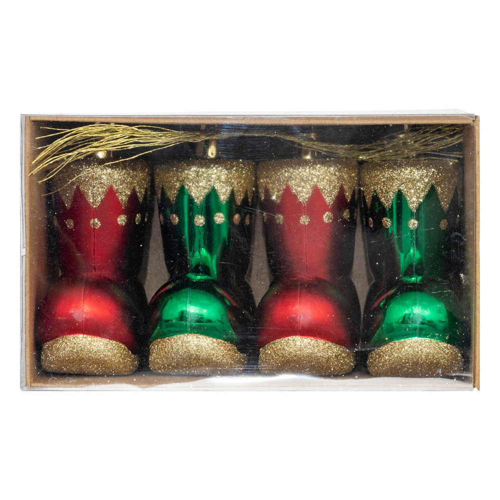 Déco de sapin lot de 4 bottes de lutin rouge et vert