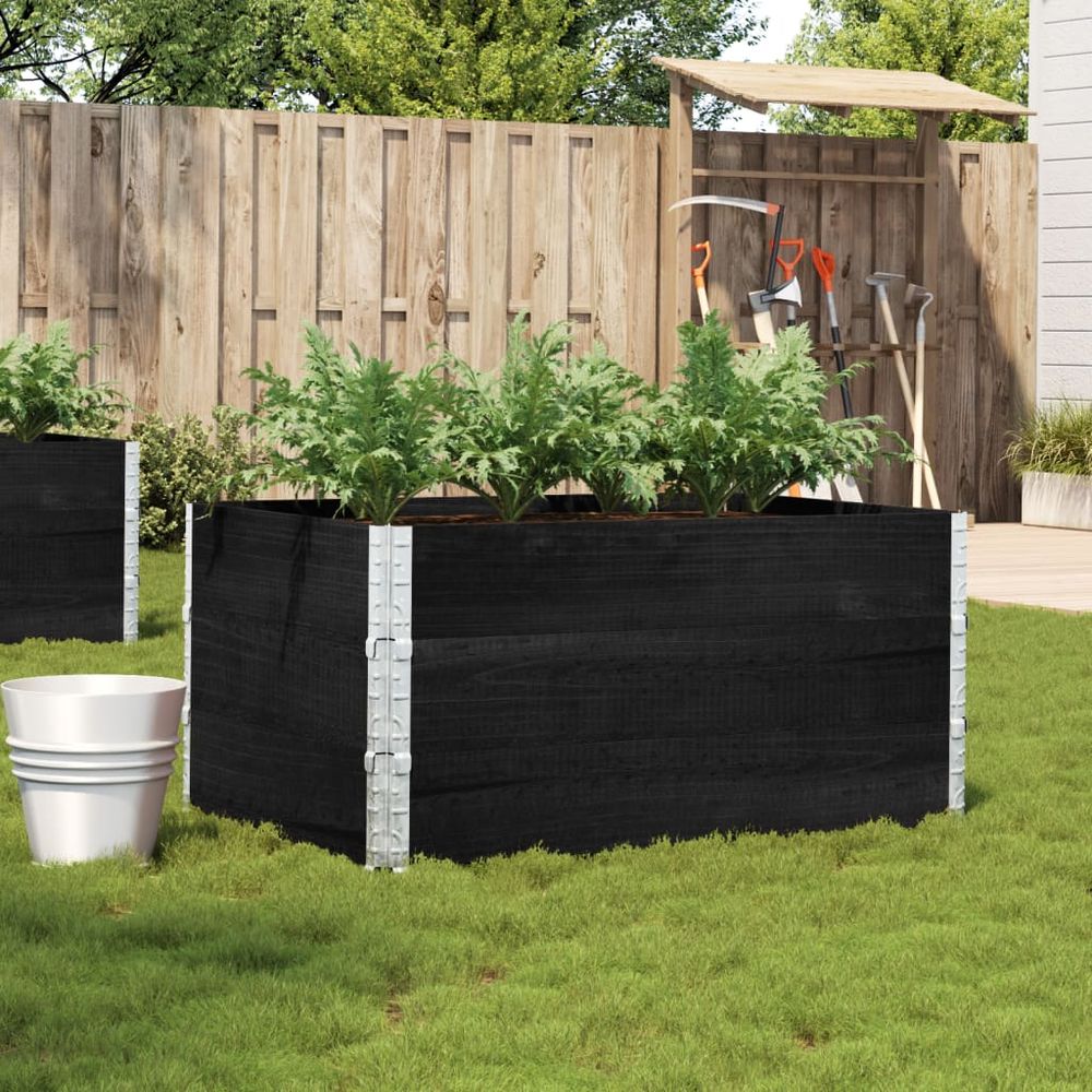 Bac potager surélevé noir en bois de pin pour terrasse et jardin pliable 120x80x60,5 cm