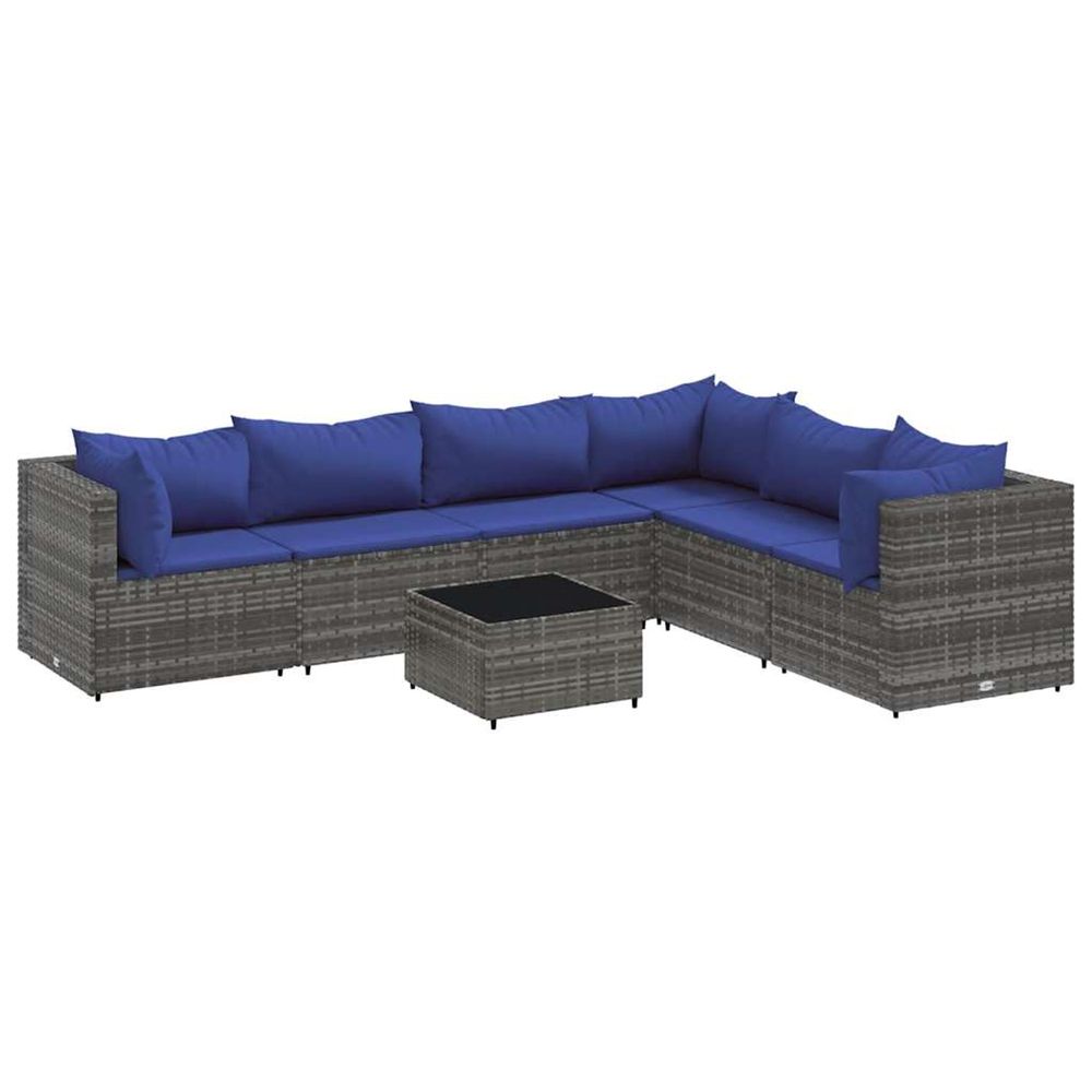 Salon de jardin 7 pcs avec coussins gris résine tressée