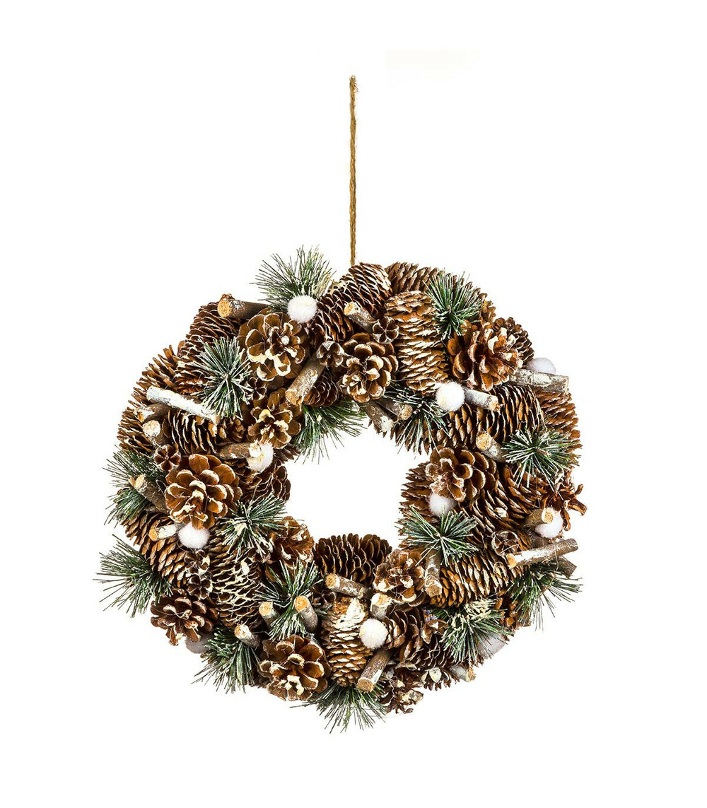 Couronne de noël avec pommes de pin et autres déco d 34 cm