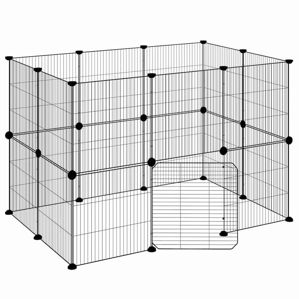 Cage animaux de compagnie à 20 panneaux et porte noir 105x70x70 cm