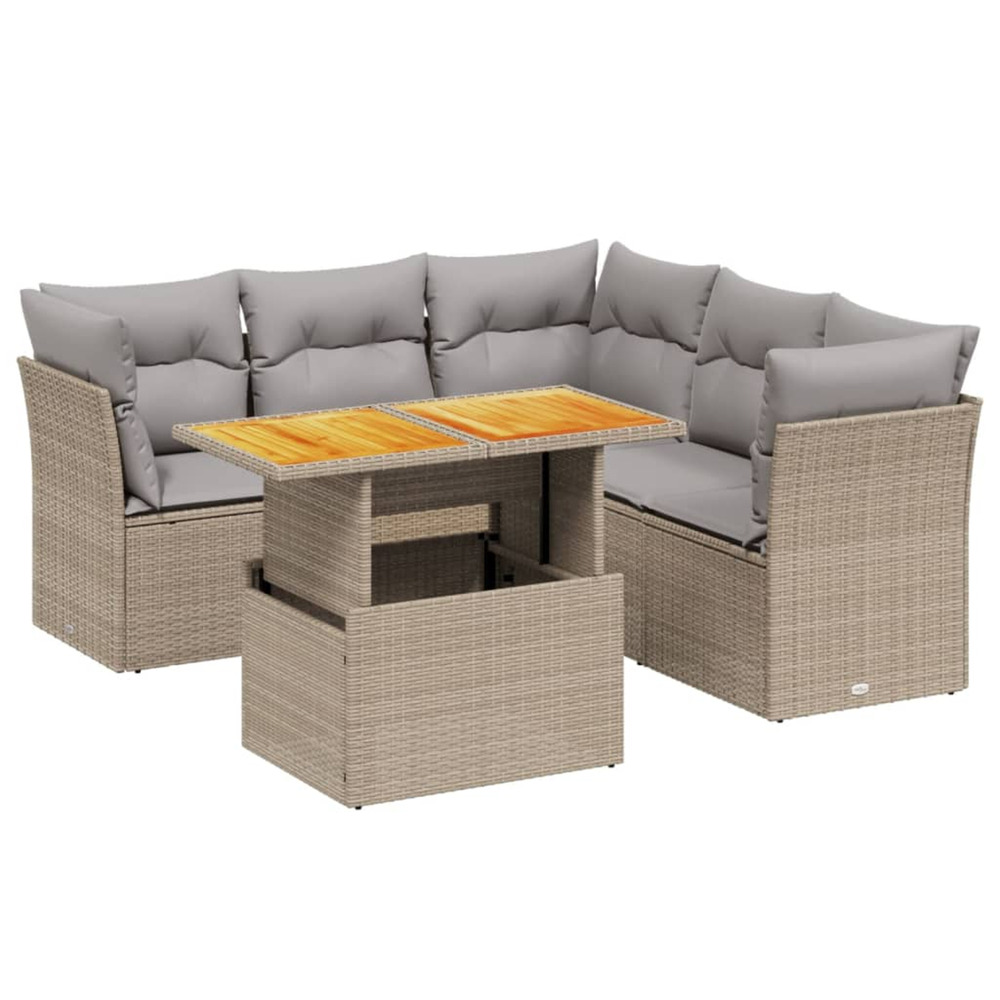Salon de jardin avec coussins 5 pcs beige résine tressée
