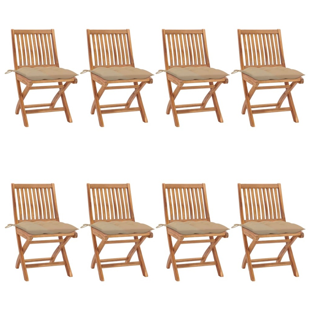 Chaises pliables de jardin avec coussins lot de 8 teck solide