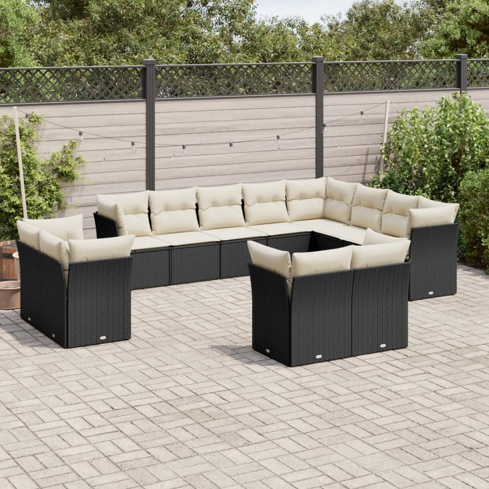 Salon de jardin 12 pcs avec coussins noir résine tressée