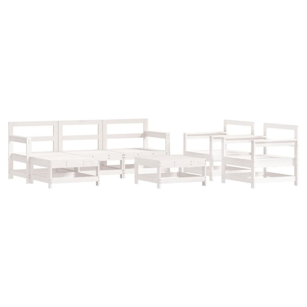 Salon de jardin 7 pcs blanc bois de pin massif