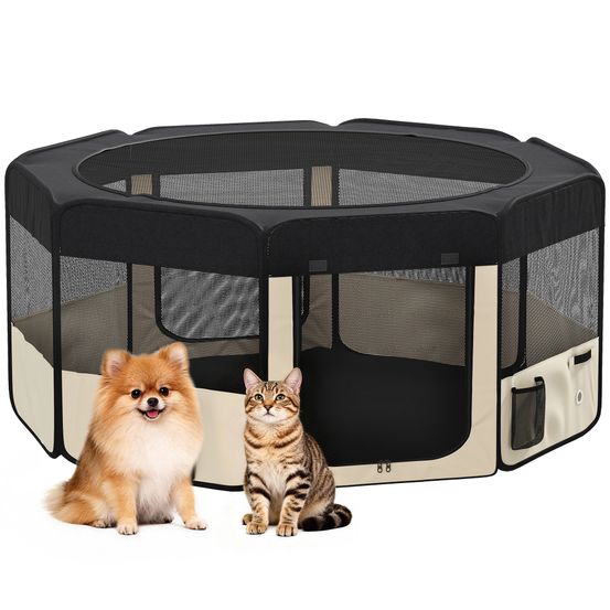 Parc pour chiot pliable tissu oxford portable pour intérieur et voyage imperméable ø90 cm noir