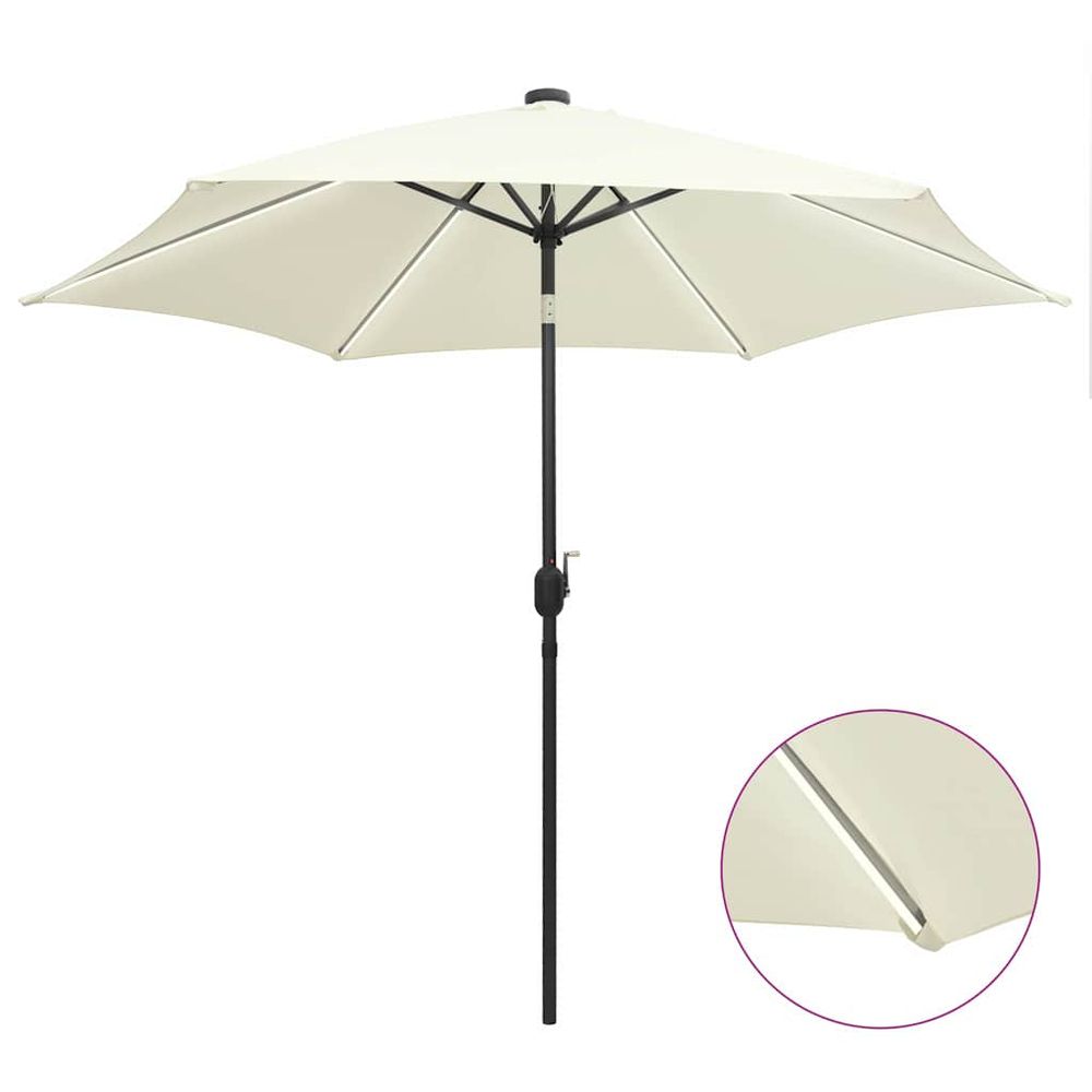 Parasol de jardin et lumières led mât en aluminium blanc sable