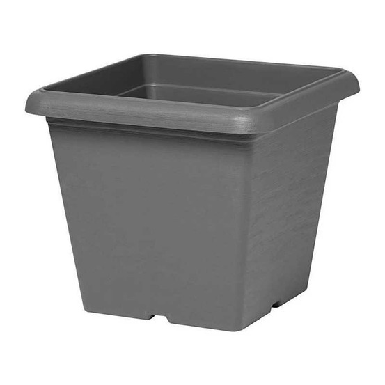 Pot de fleurs carré - garden id - teramo noir-anthracite - 40 x 35 cm - résistant aux rayures - effet pierre - avec trous