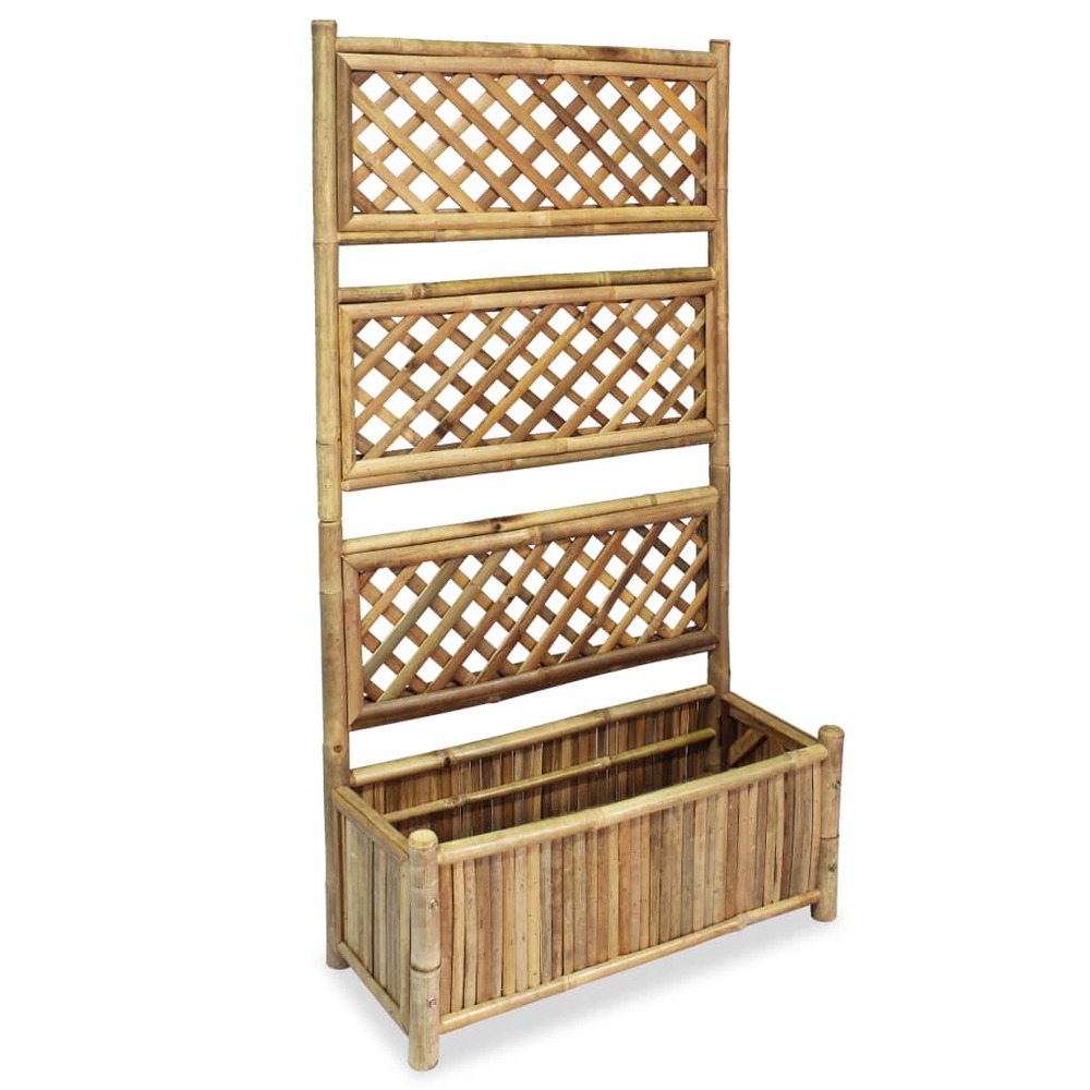Jardinière lit surélevé plantes fleurs jardin avec treillis bambou 70 cm
