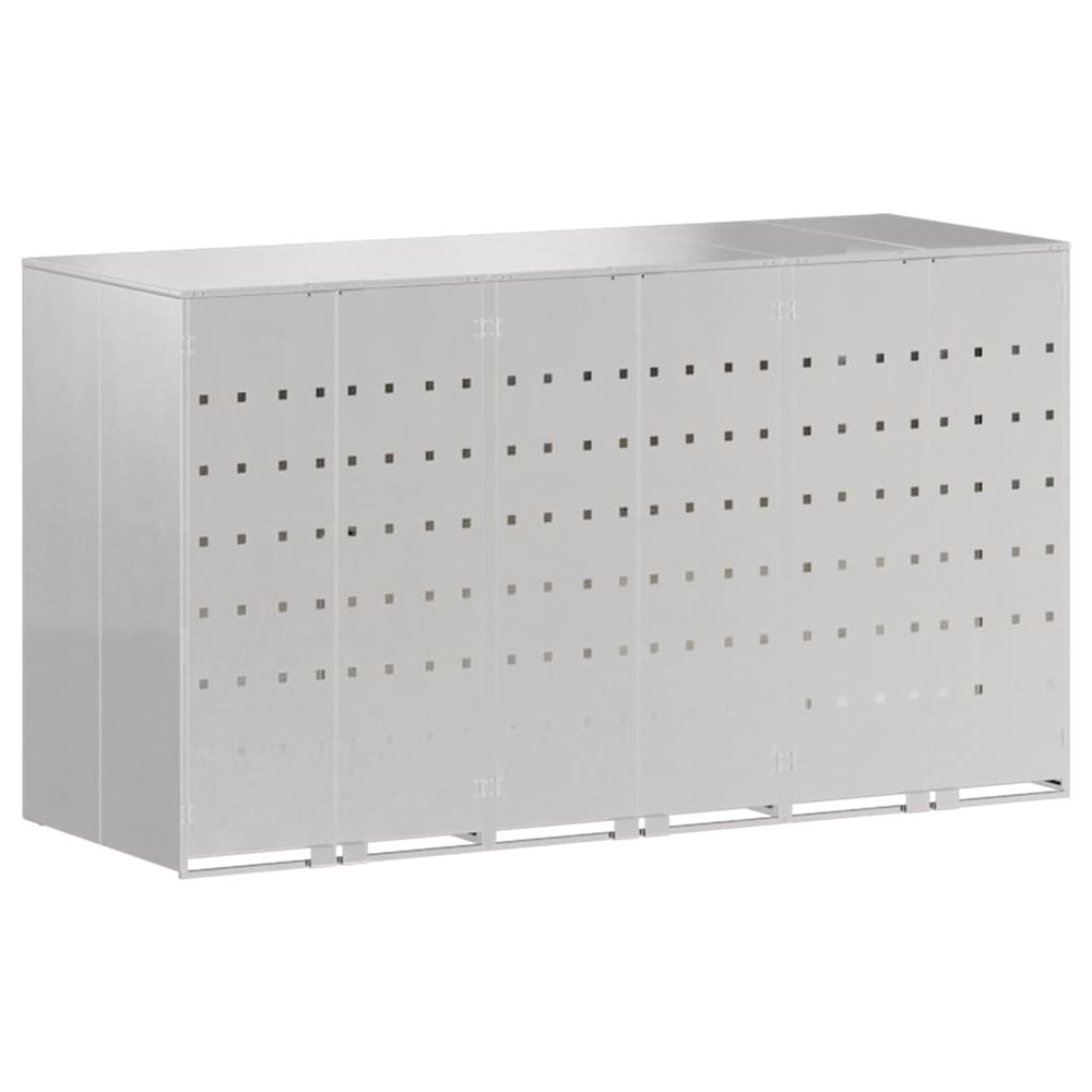 Rangement de poubelle à roulettes pour 3 poubelles argent