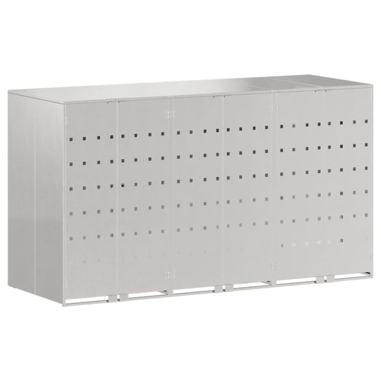 Rangement de poubelle à roulettes pour 3 poubelles argent