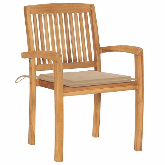 Chaises de jardin lot de 2 et coussins beige bois teck massif