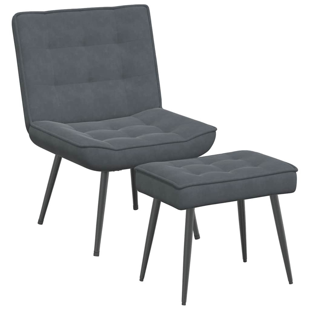 Chaise de relaxation avec tabouret gris foncé velours