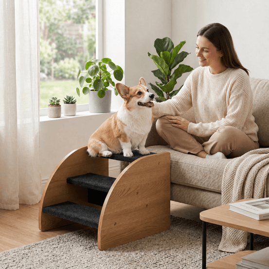 Escalier animaux bois polyester lit et canapé soulage articulations 42x39x30cm gris