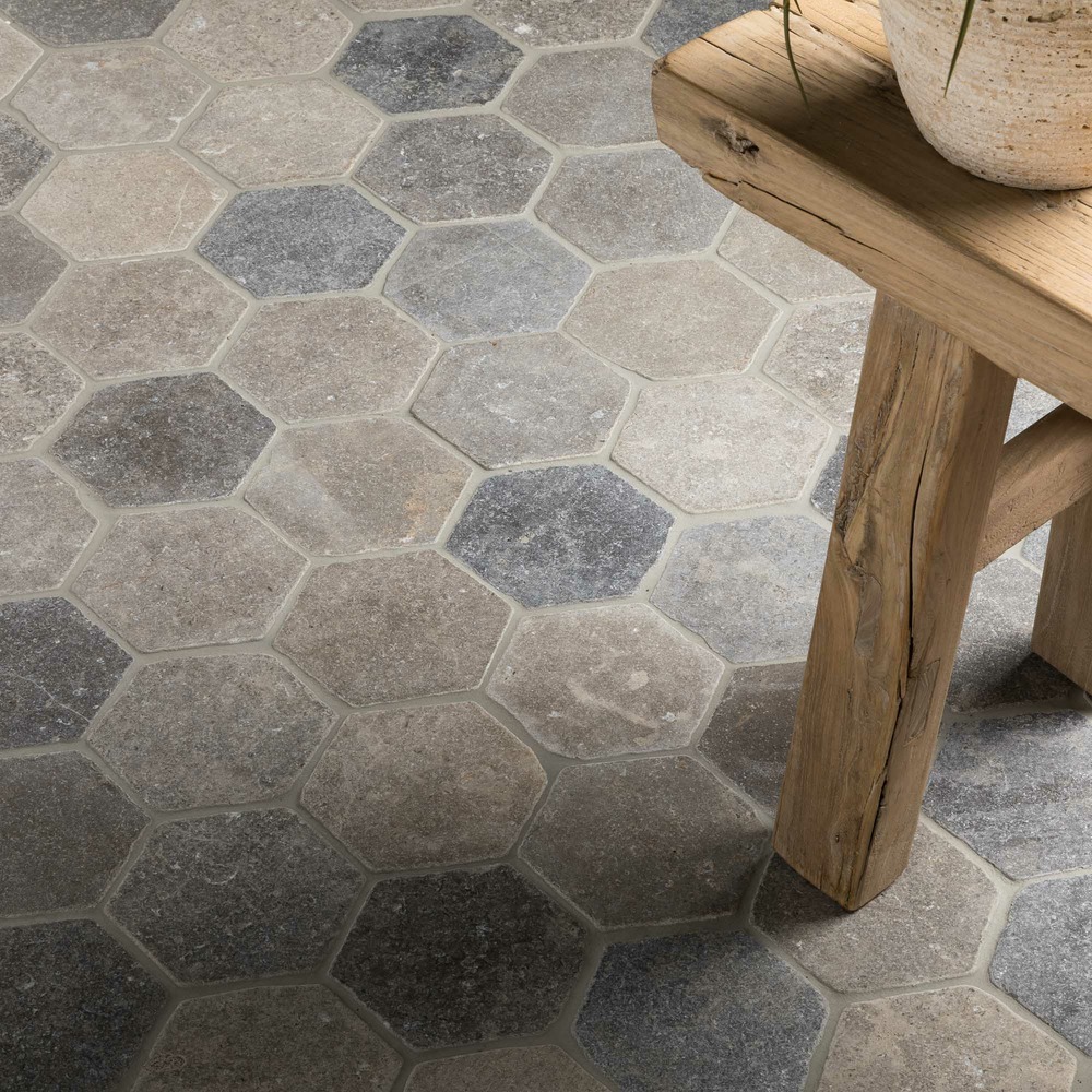 Tomette hexagonale pierre d'egypte grise 14x14x2 cm - intérieur et extérieur (lot de 1 m²) - ro'ma nature