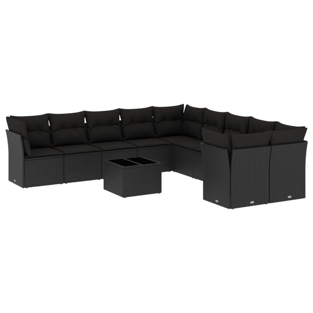 Salon de jardin 11 pcs avec coussins noir résine tressée