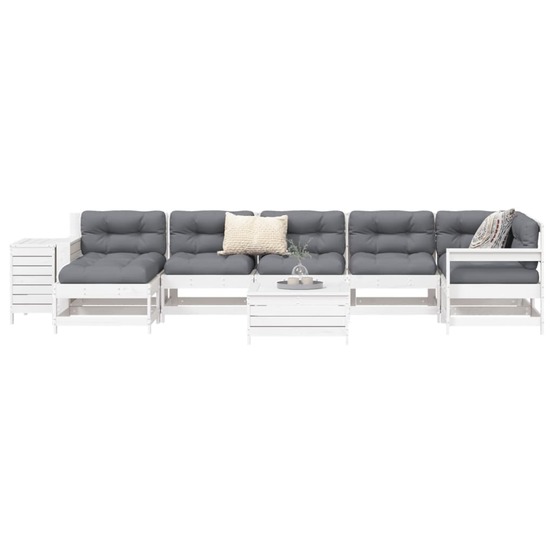 Salon de jardin 9 pcs blanc bois de pin massif