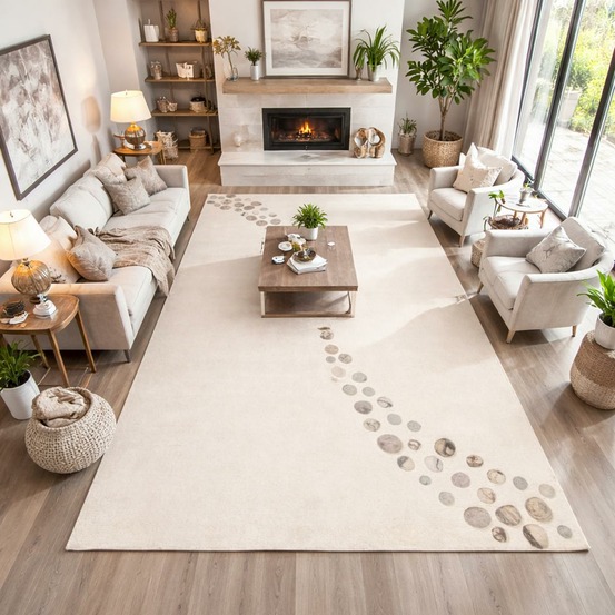 Tapis chambre 160x230 fait à la main en laine beige et gris motif simple