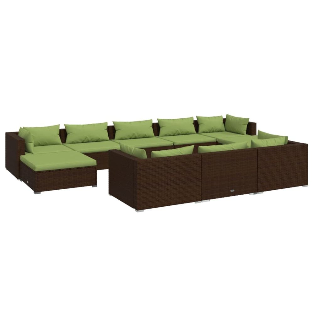 Salon de jardin 10 pcs avec coussins marron résine tressée