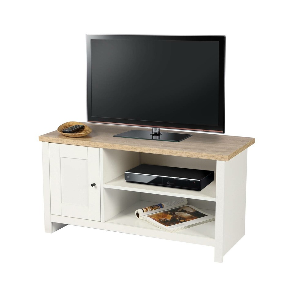 Meuble tv avec 1 porte et 2 niches de rangement en bois hanoi - blanc