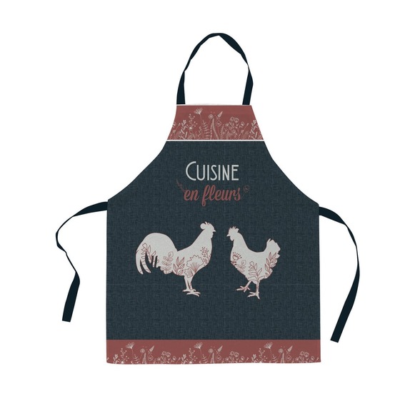 Tablier en coton coqs et fleurs