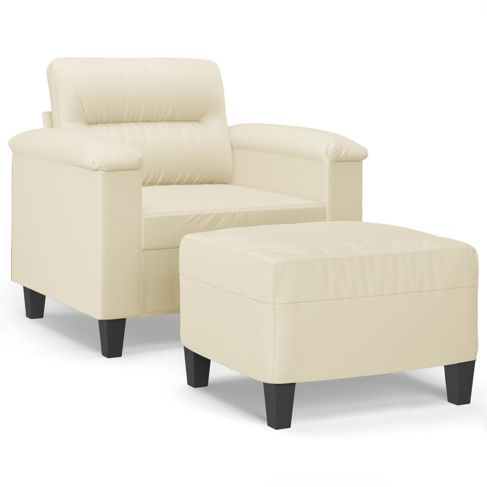 Fauteuil avec repose-pied crème 60 cm similicuir