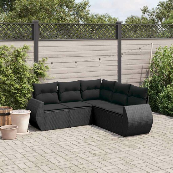 Salon de jardin 5 pcs avec coussins noir résine tressée