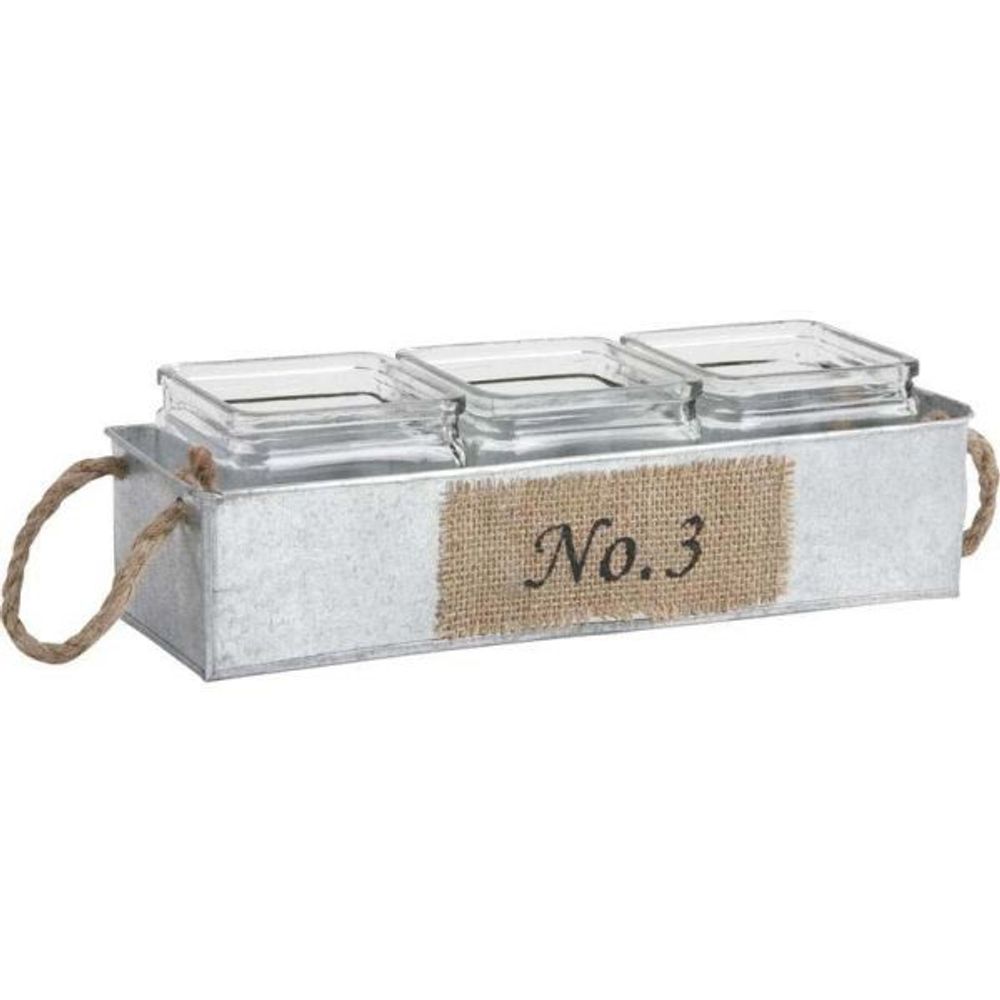 Jardinière en zinc avec pots en verre 34,5 cm