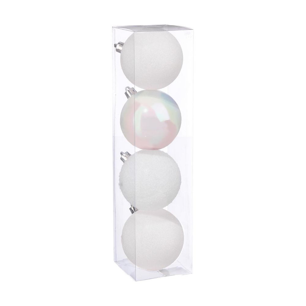 Déco de sapin lot de 4 boules de noël d 8 cm - blanc