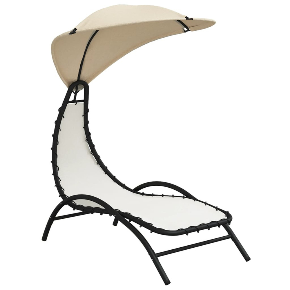 Chaise longue avec auvent crème 167x80x195 cm tissu et acier bain de soleil