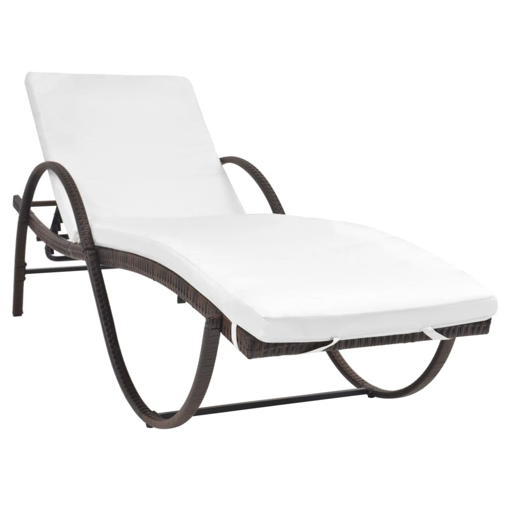 Chaise longue avec coussin et table résine tressée marron