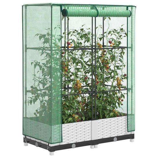 Jardinière de forçage rectangulaire basse avec serre amovible pour semis de printemps blanc 80 cm