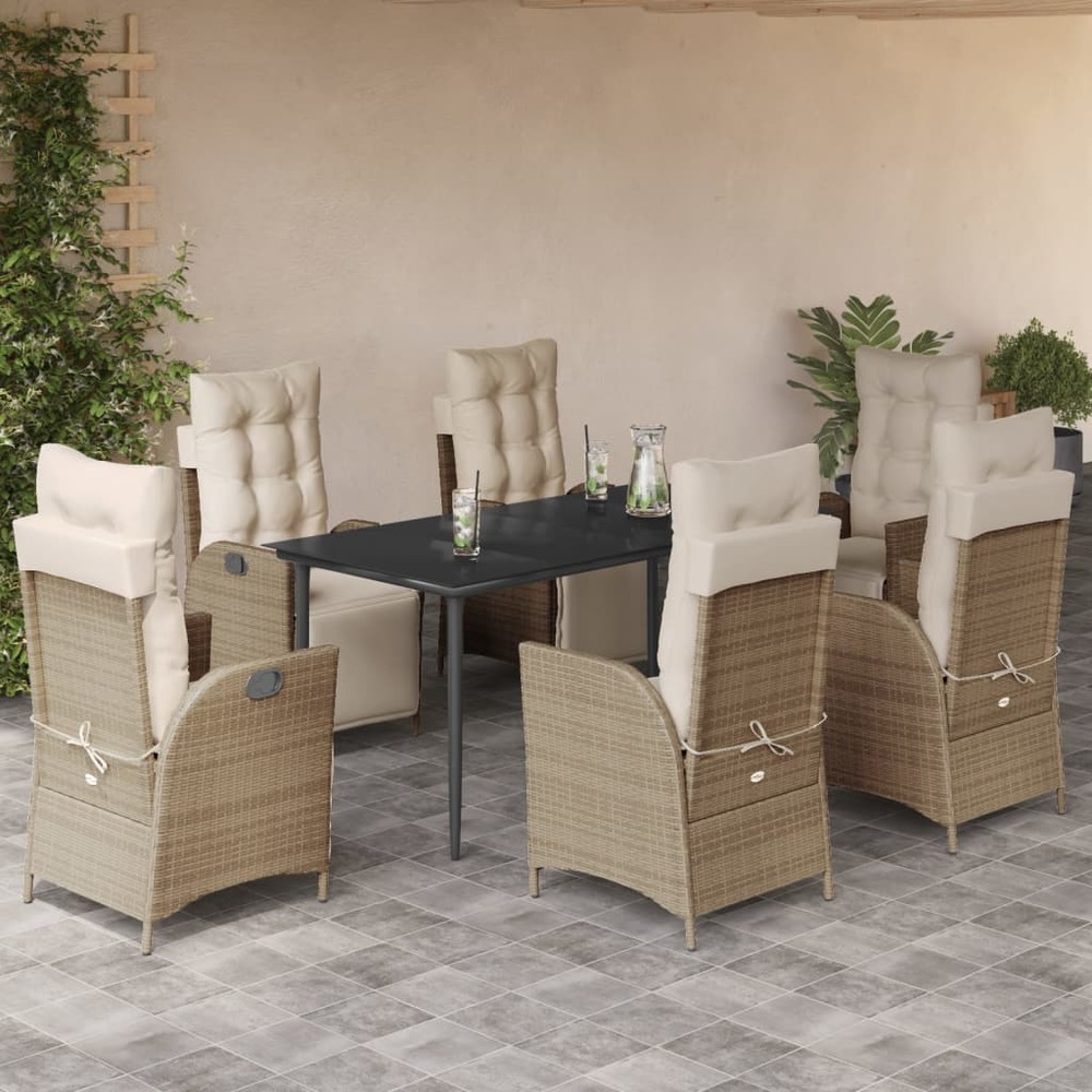 Ensemble à manger de jardin et coussins 7 pcs beige poly rotin