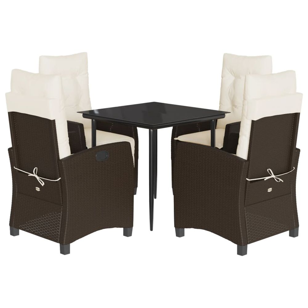 Ensemble à manger de jardin 5 pcs et coussins marron poly rotin