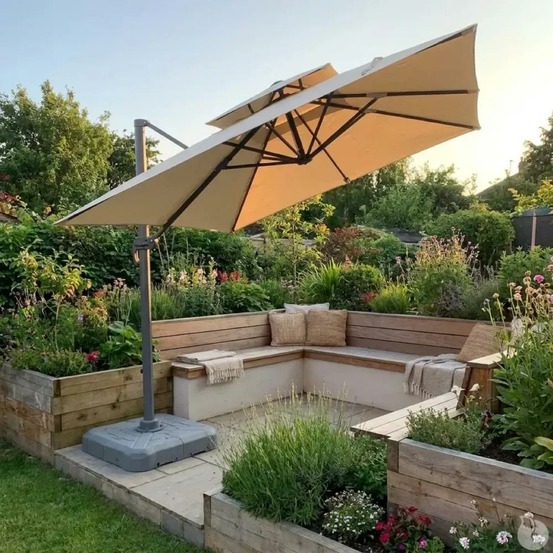 Parasol carré déporté pivotant alu toile beige 3 x 3 m pied inclus