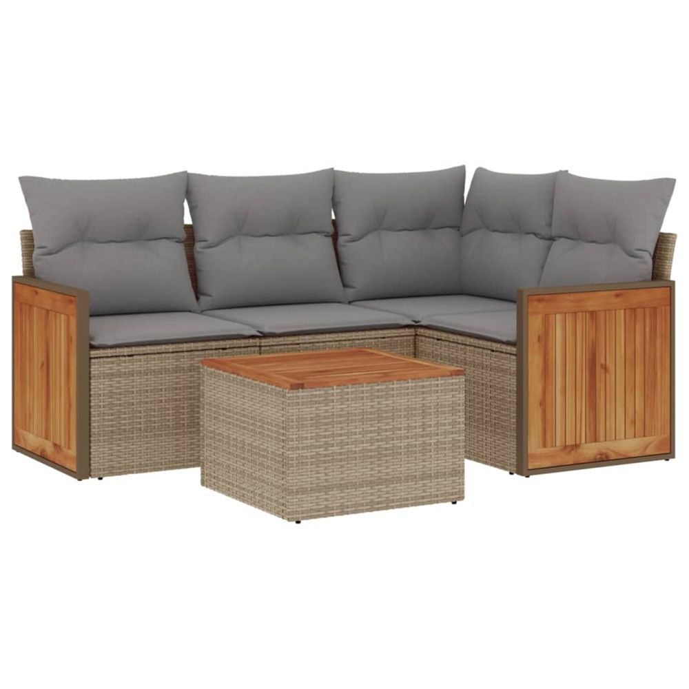 Salon de jardin avec coussins 5 pcs beige résine tressée