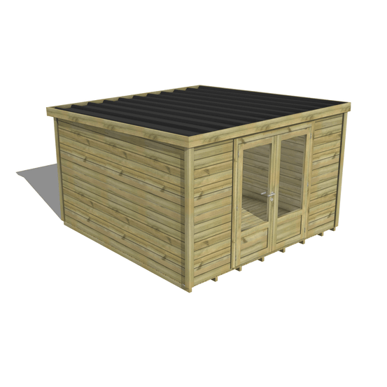 Abri de jardin bois pin traité autoclave 27mm - essentiel - 3,44x3,44m / 12m2 - bac acier - plancher bois