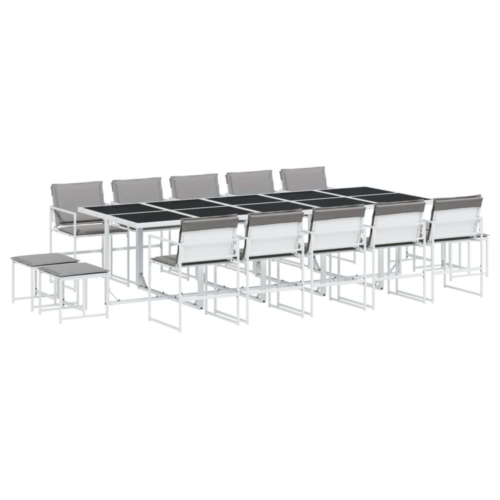 Ensemble à manger de jardin avec coussins 15pcs blanc textilène