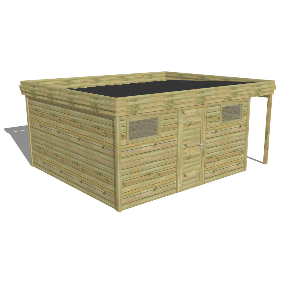 Abri de jardin bois pin traité autoclave 27mm - 5,34x4,34m / 23m2 - bac acier - abri français