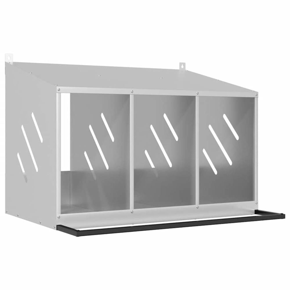 Nichoir de poules avec 3 compartiments métal argenté galvanisé