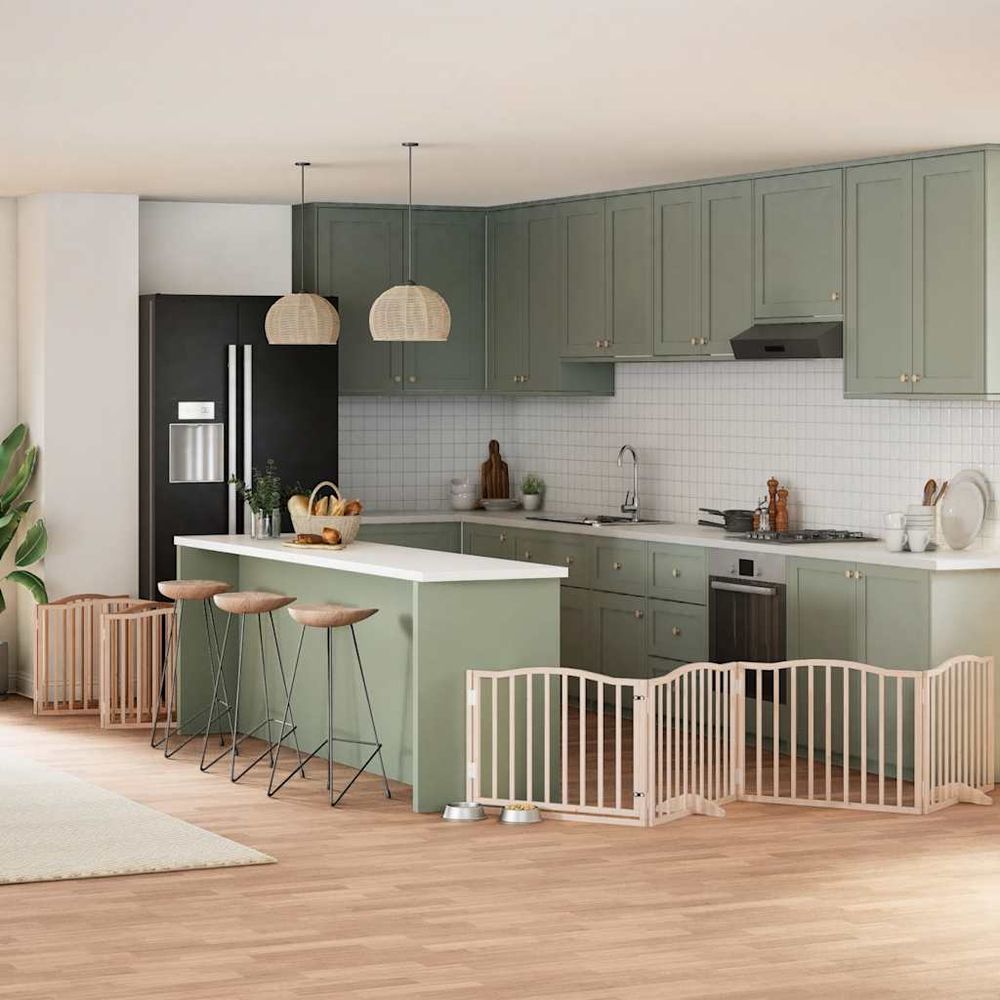 Grand parc pour chiot et chien 12 panneaux en bois brun, barrière intérieure pliable et autoportante