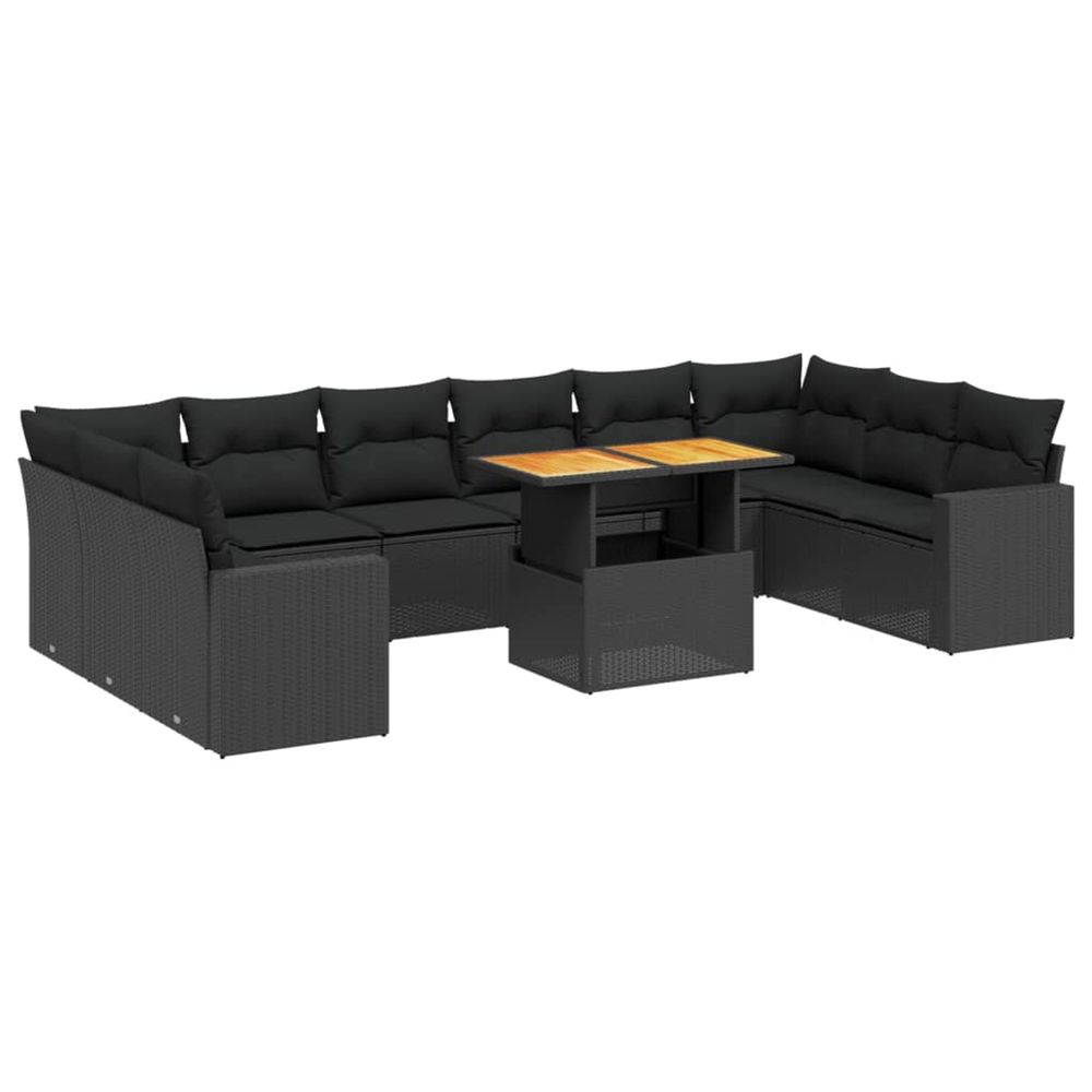 Salon de jardin 11 pcs avec coussins noir résine tressée
