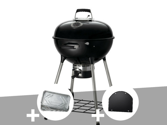 Barbecue à charbon kettle premium 57 cm + lot de 5 grandes lechefrites + plancha