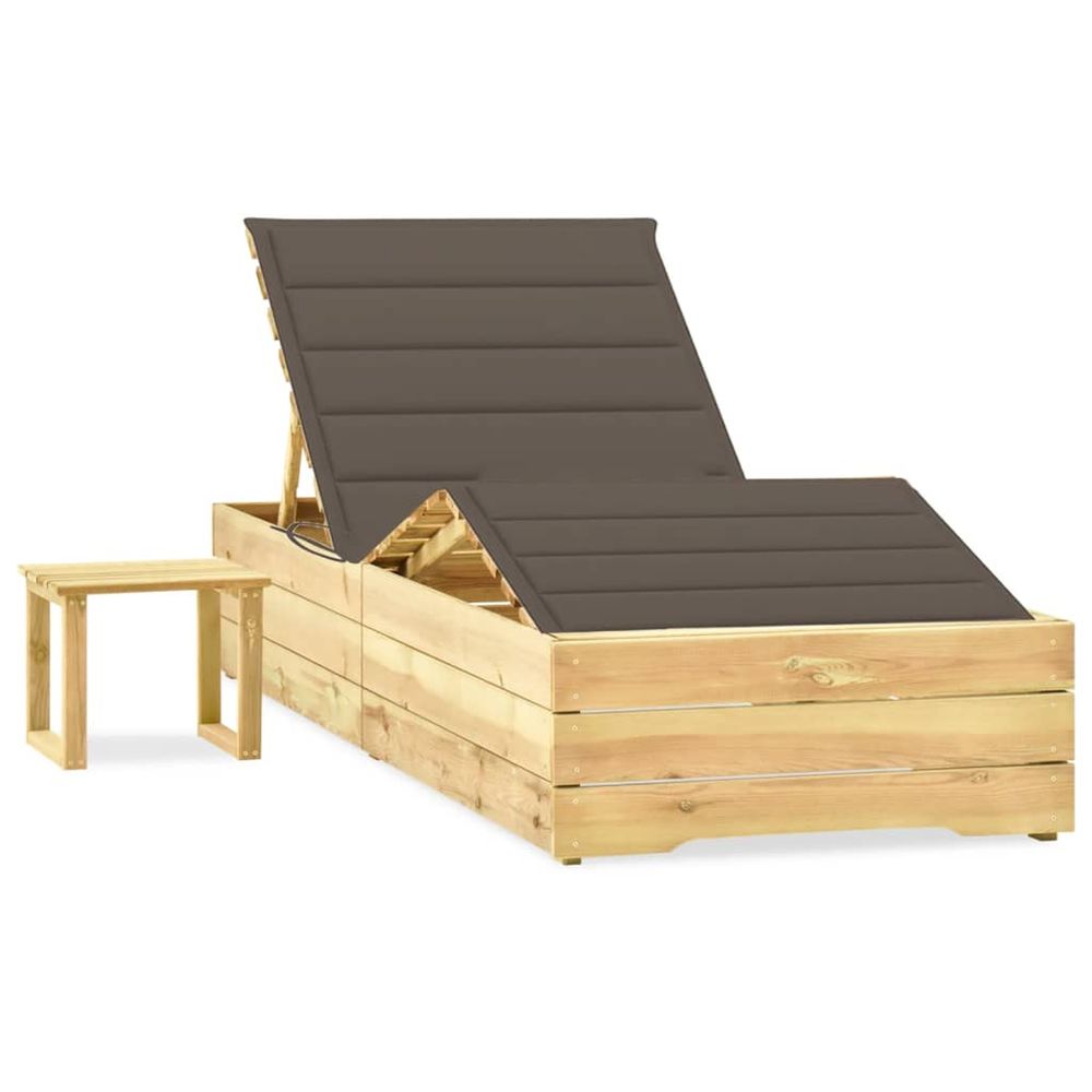 Chaise longue de jardin avec table et coussin pin imprégné bain de soleil