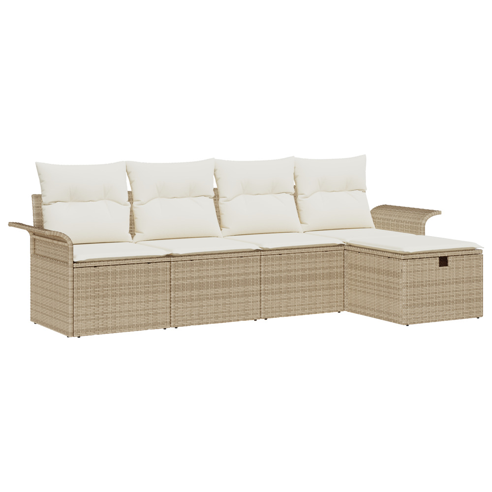 Ensemble de canapé de jardin 5 pièces avec coussins beige rattan pe